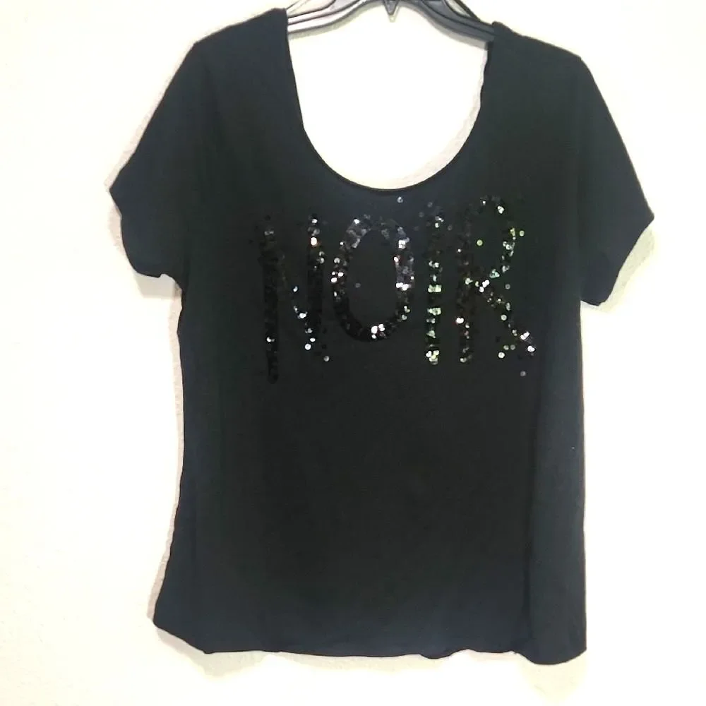 Rock & Republic Black Sequin Embellished With NOIR Women's Top Size 2XL
